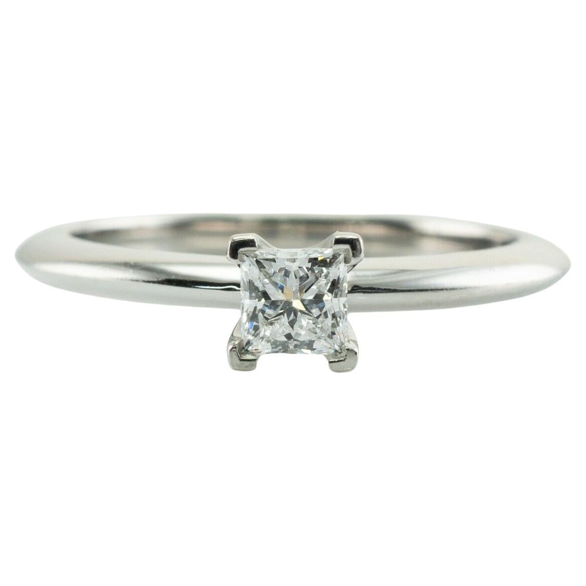 Tiffany and Co Solitaire Diamond Ring Princess Cut .26ct Platinum For Sale