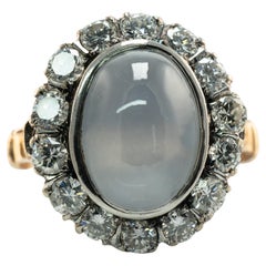 Natürlicher Cabochon Stern Saphir Diamant Ring 14K Gelbgold Vintage 