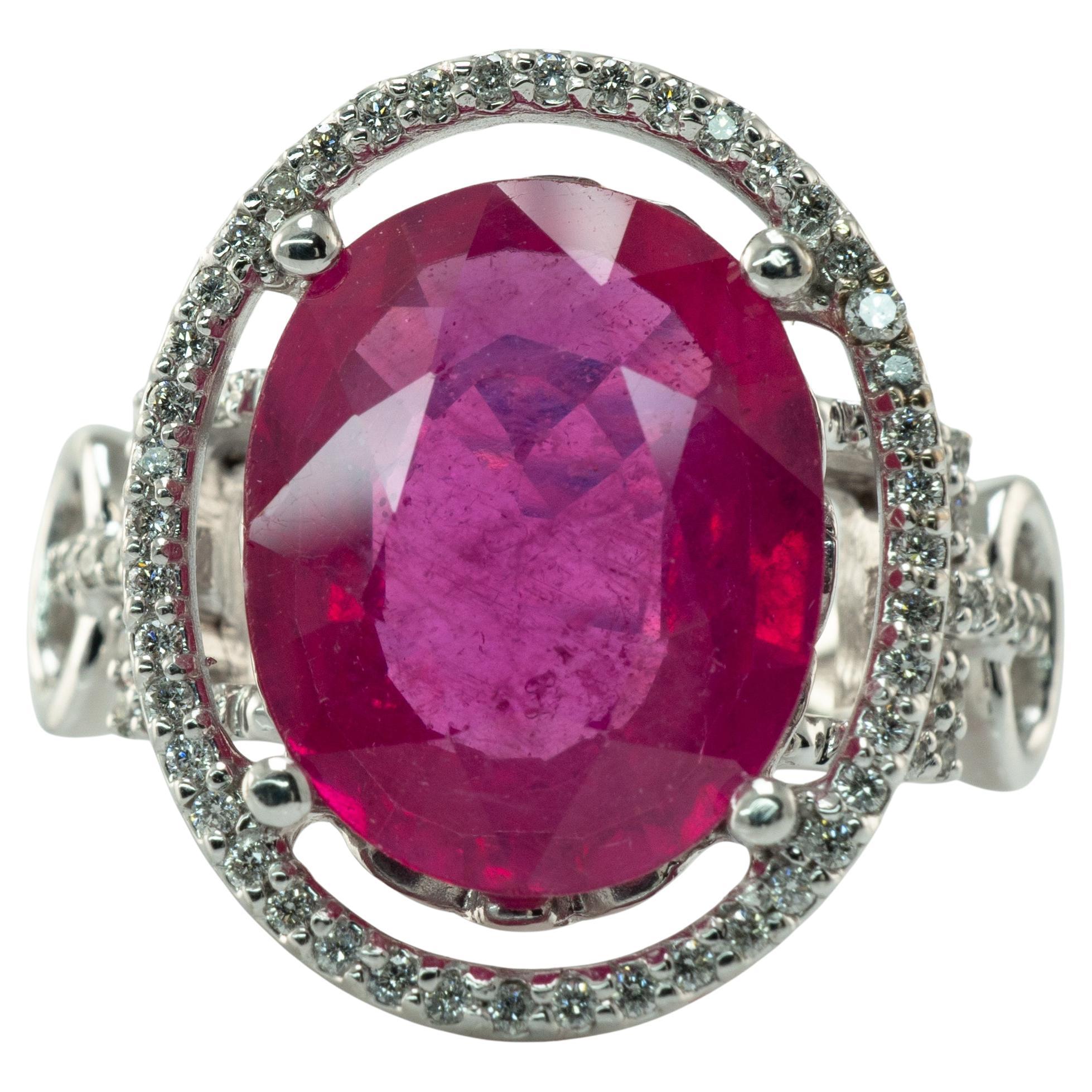 Natural Pink Ruby Diamond Ring 14K White Gold Cocktail