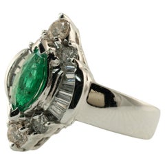 Diamond Emerald Ring Marquise 14K White Gold Band