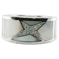 Mauboussin Diamond Star Ring, Mother of Pearl, Vintage 18K White Gold Band