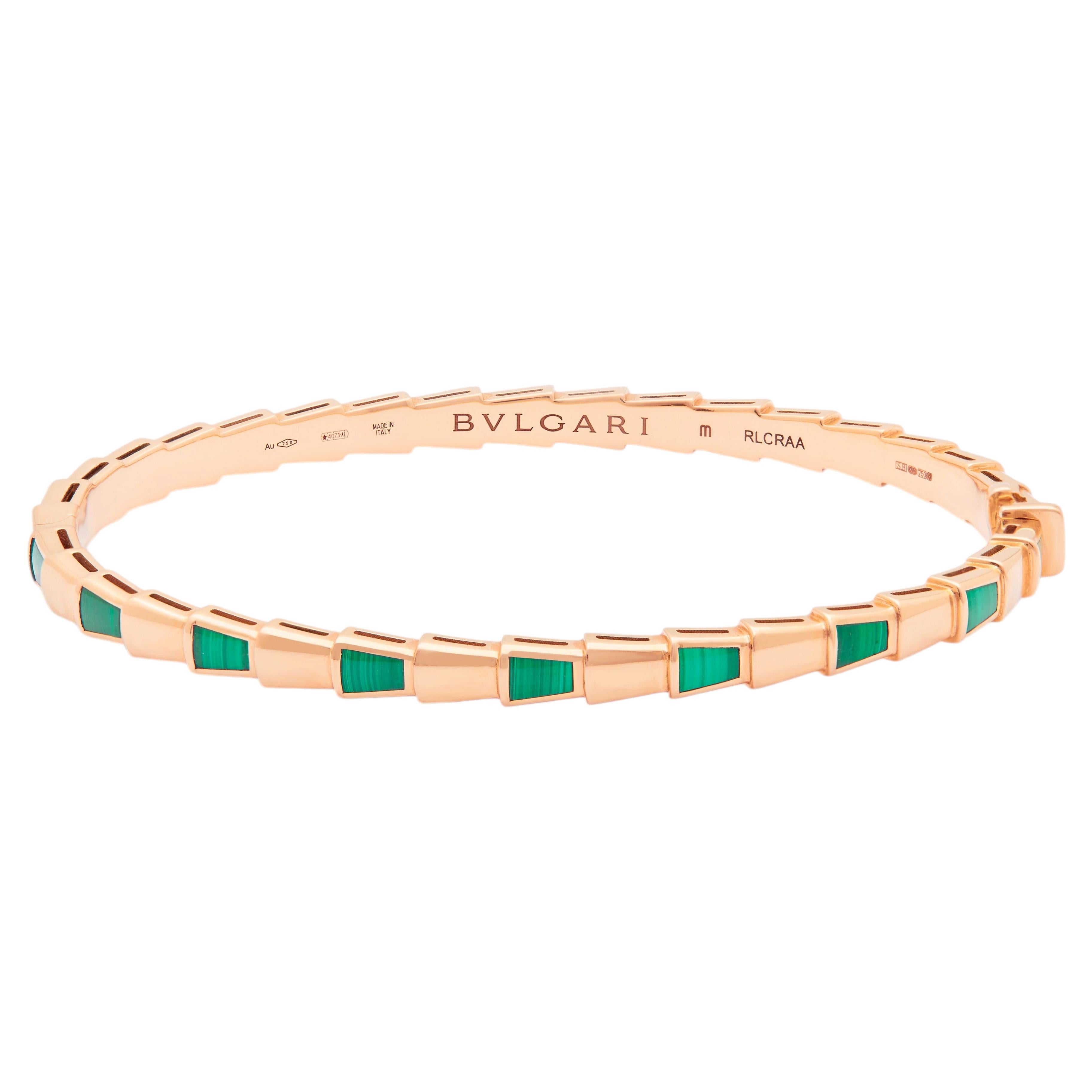 Pre-owned Bulgari Serpenti Rose Gold Malachite Bangle In Red