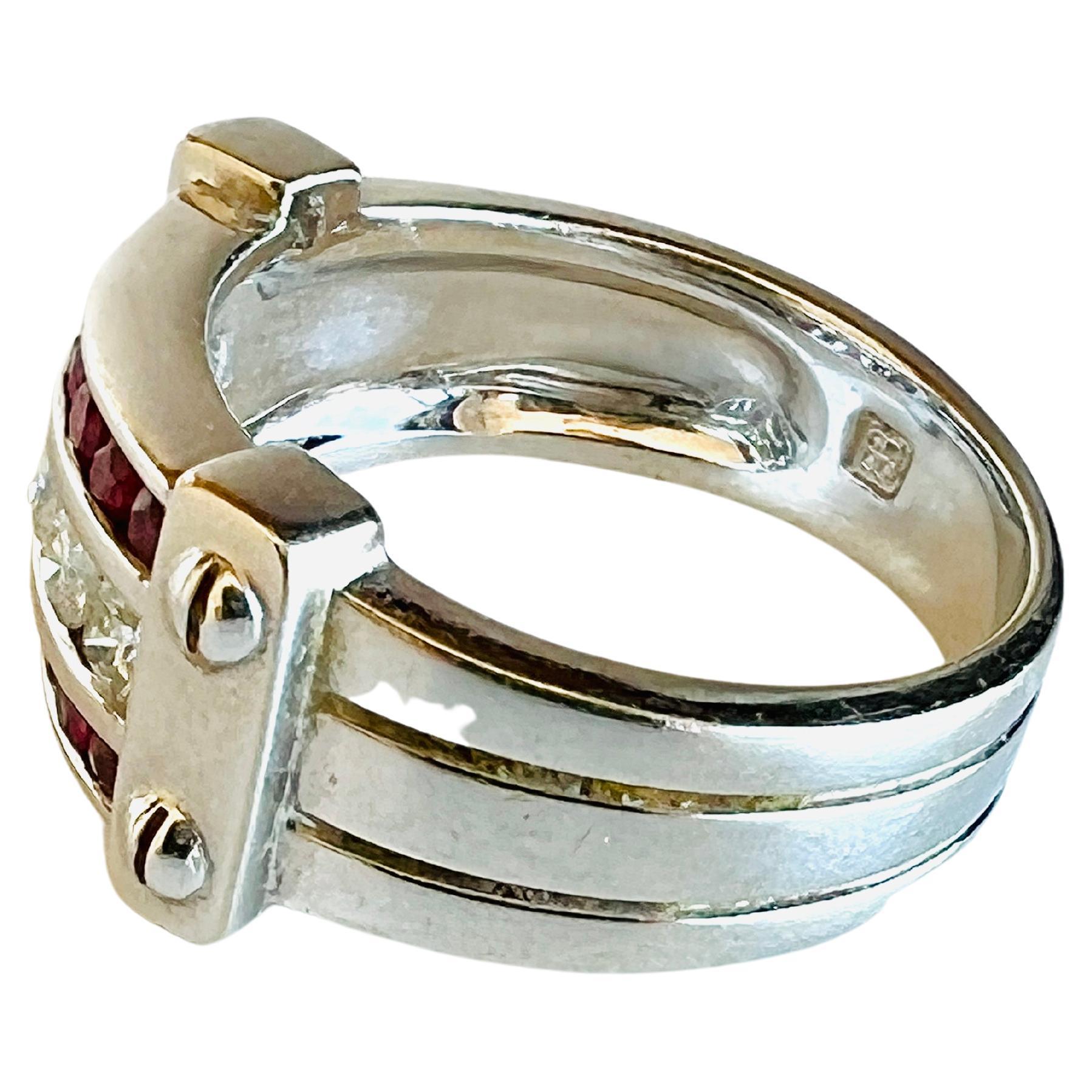 Women's Retro Vintage 18k White Gold Ruby Diamond Ring For Sale