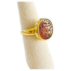 18th Century 18K Gold Arabic Signet Carnelian Chalcedony Intaglio Seal Ring