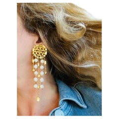 Long Shoulder Duster Haute Couture Runway Imitation Pearl Gold Earrings