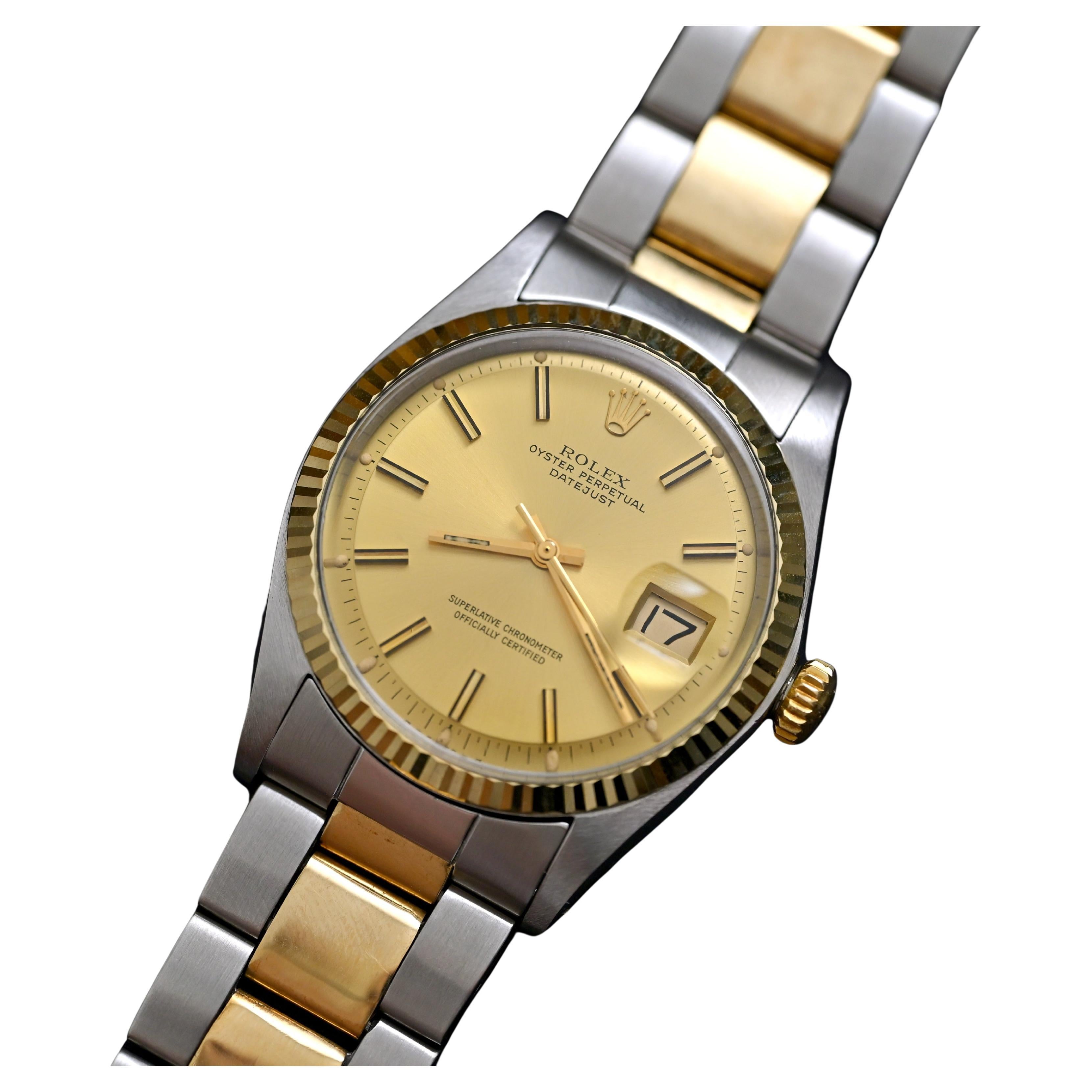 Reloj Rolex Datejust automático bicolor esfera dorada 1601, 1972