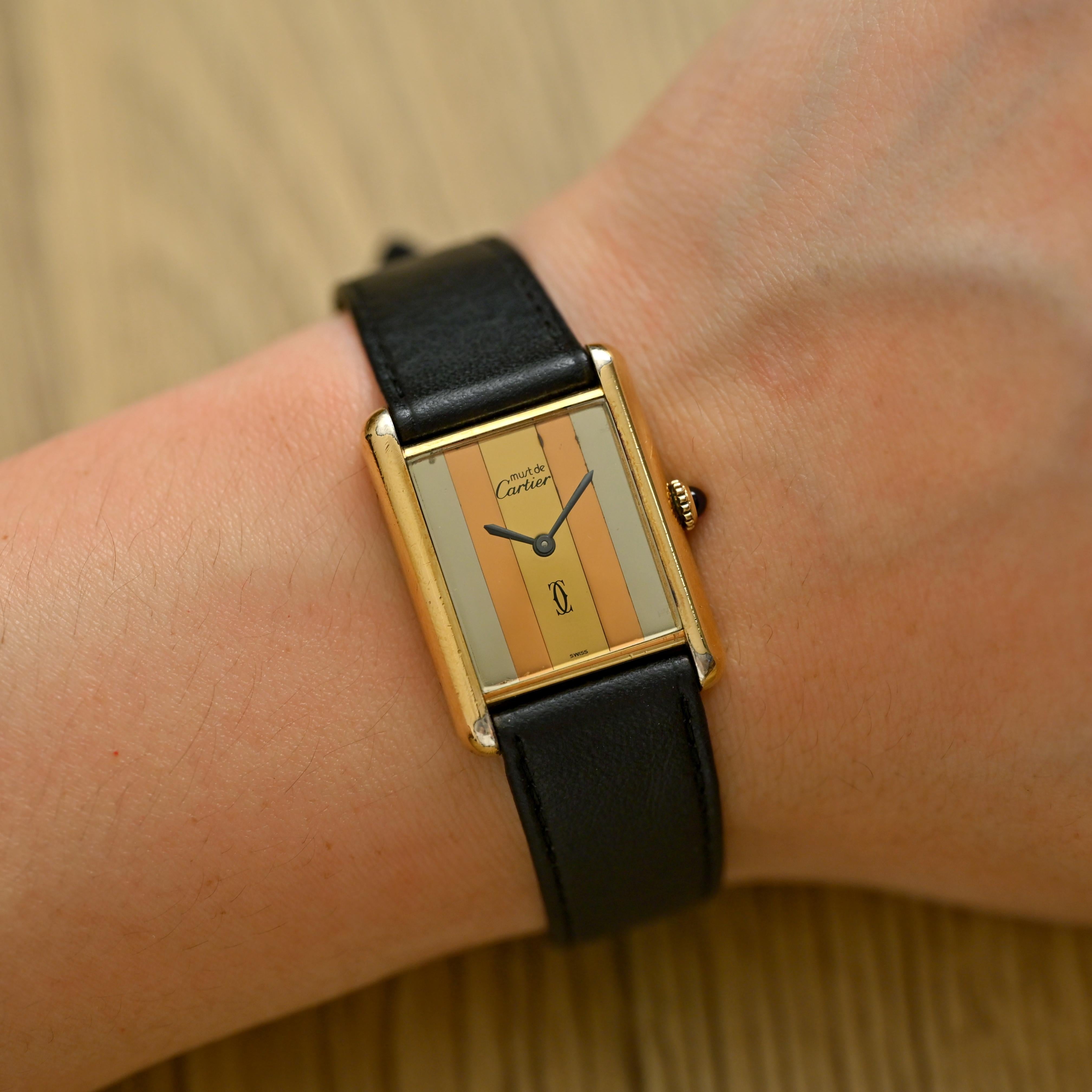 Must de Cartier Gold Plated 925 Tank Trinity Dial Manual Wind For Sale 5
