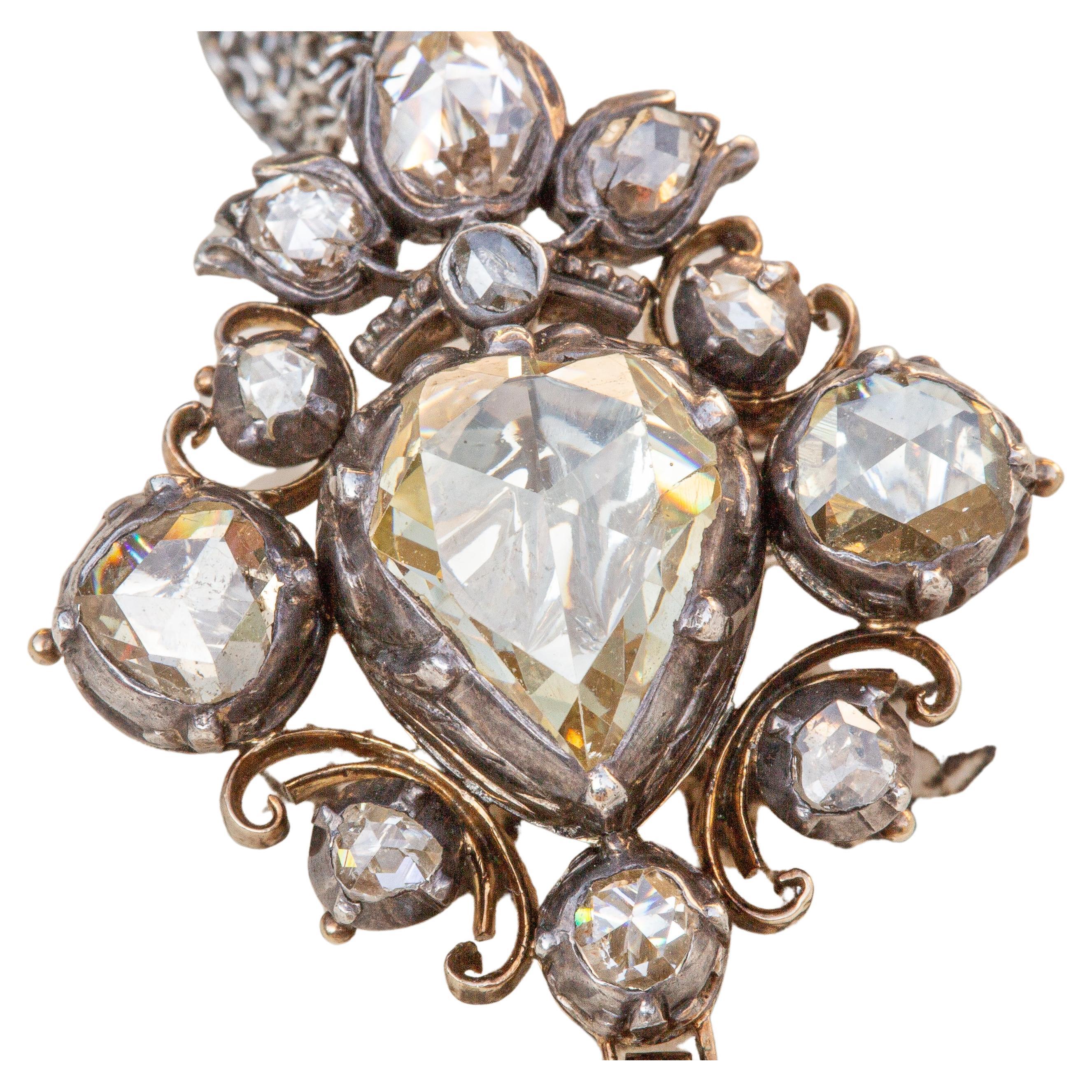 Victorian Graded 'Fancy Light Yellow' Rose Cut Diamond Cluster Pendant 3.15carat For Sale