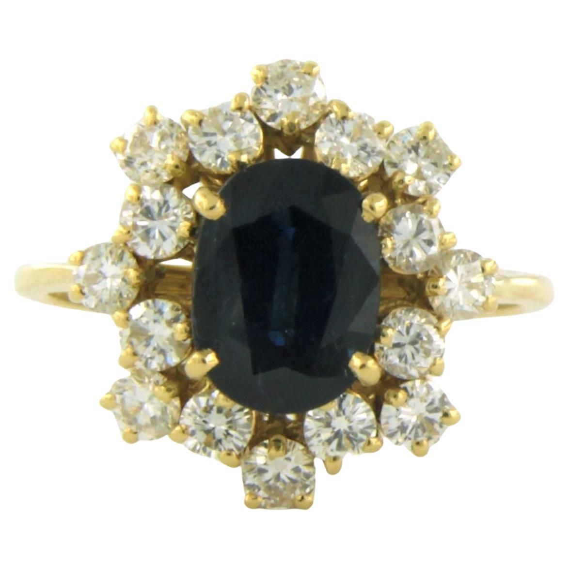 Cluster Ring set with sapphire and brilliant cut diamonds 18k yellow gold