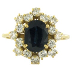 Cluster Ring set with sapphire and brilliant cut diamonds 18k yellow gold
