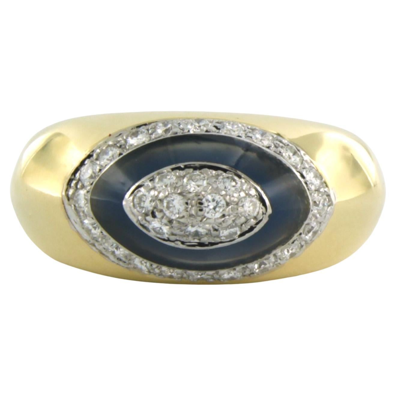 Fashion ring set with brilliant cut diamonds and enamel 18k yellow gold