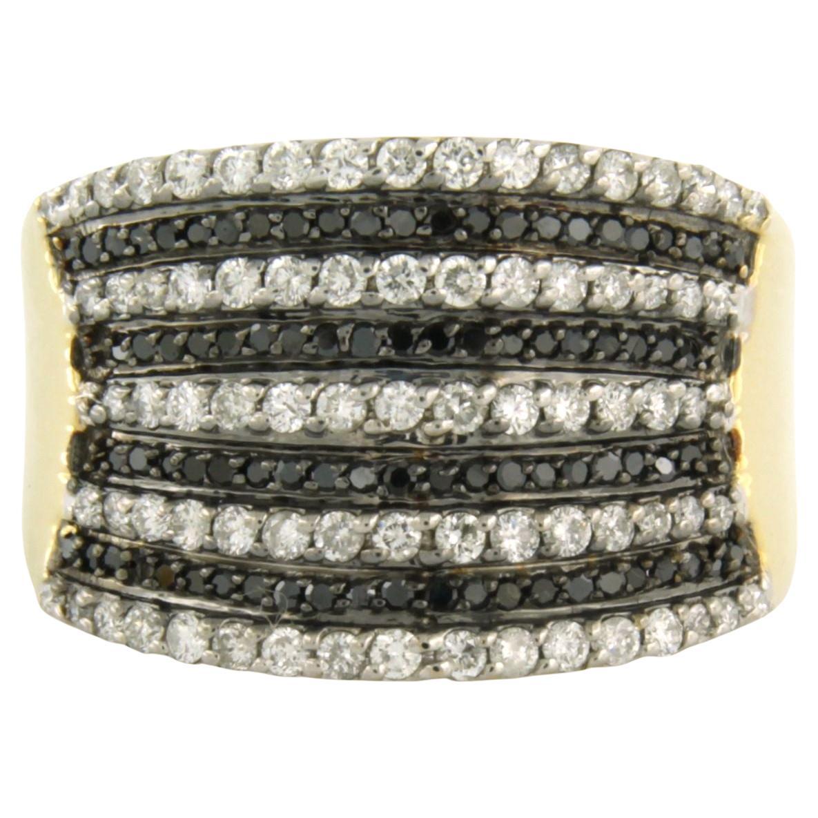 Ring with black single and white brilliant cut diamonds up to 1.50ct 18k gold