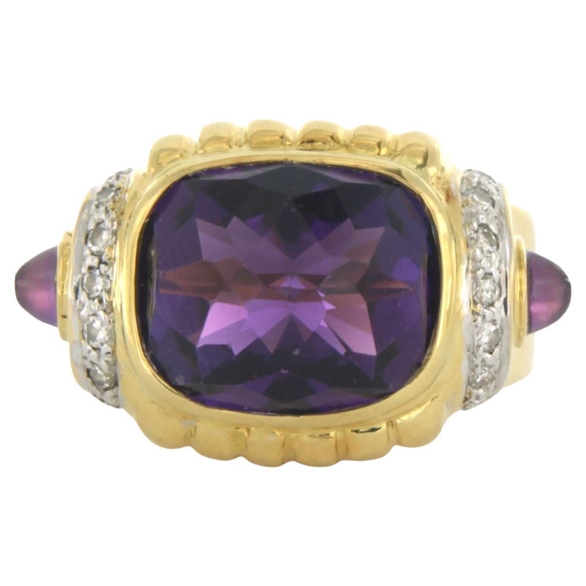 Ring with amethis and brilliant cut diamonds up to 0.20ct 15.0 grams 18k gold