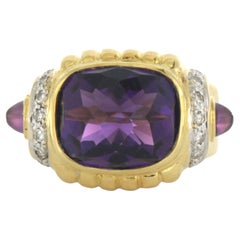 Ring with amethis and brilliant cut diamonds up to 0.20ct 15.0 grams 18k gold