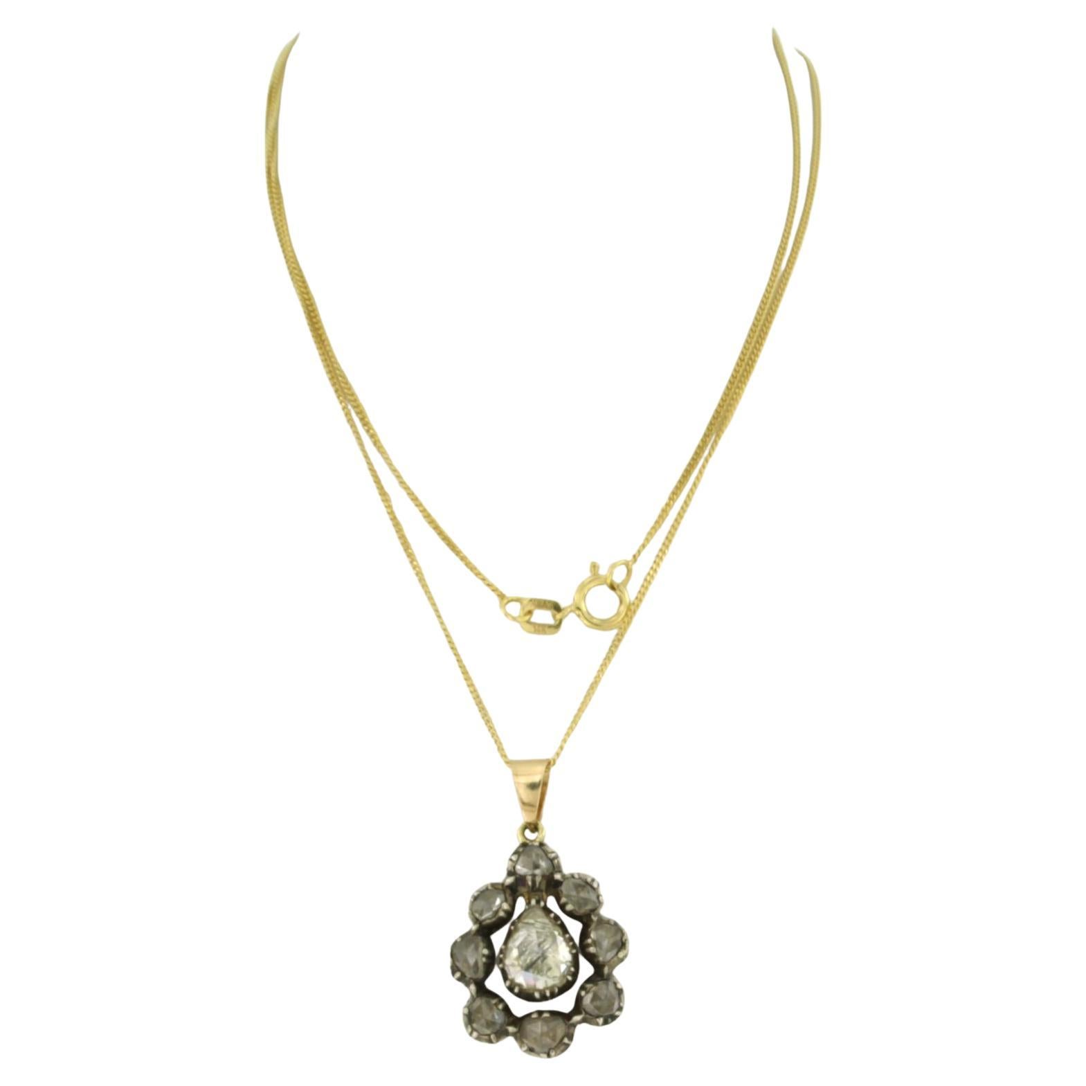 Collier et pendentif avec diamants taillés en rose jusqu'à 1,00ct or 14k et argent