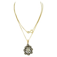 Collier et pendentif avec diamants taillés en rose jusqu'à 1,00ct or 14k et argent