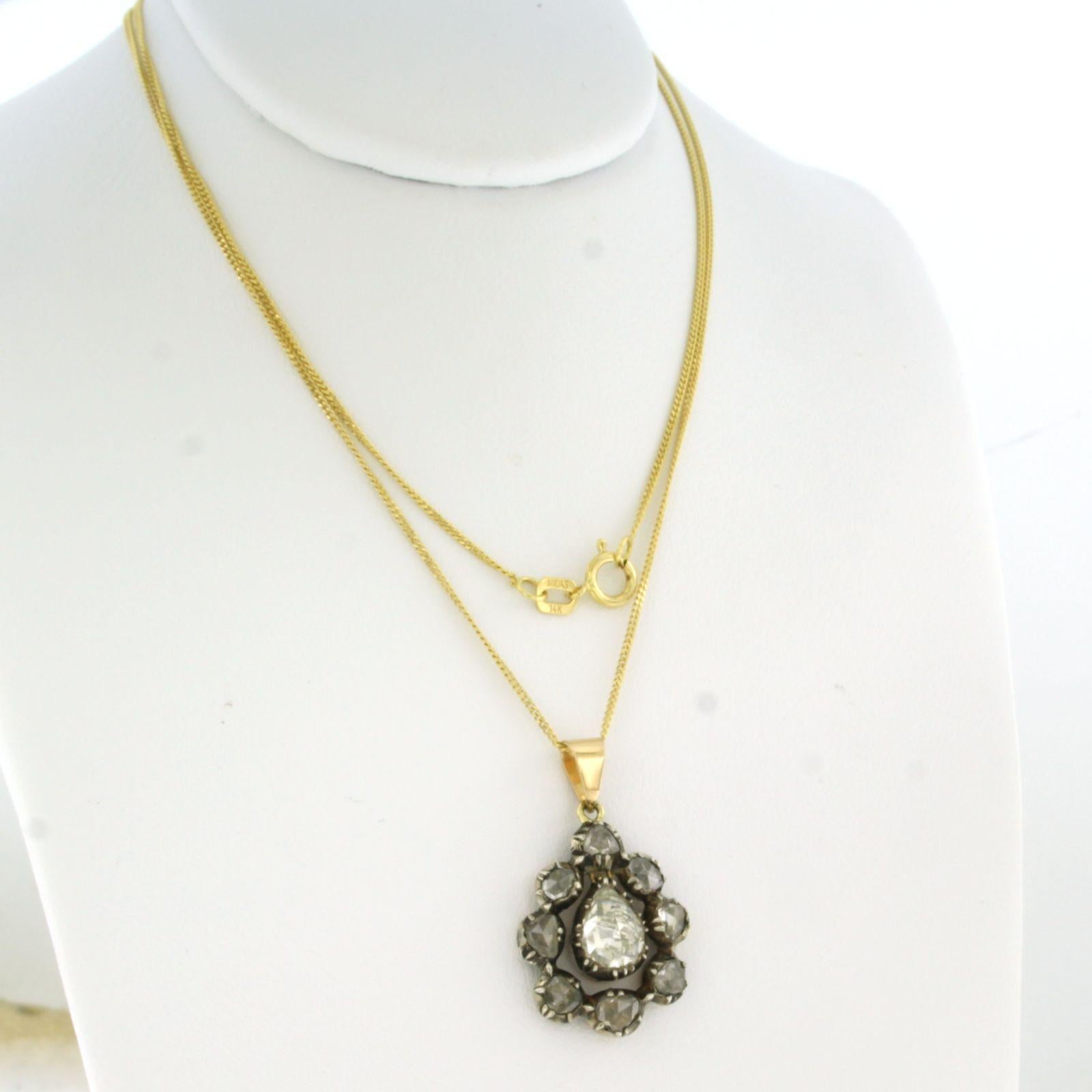 Primo vittoriano Collana e pendente con diamanti taglio rosa fino a 1,00ct in oro e argento 14k in vendita
