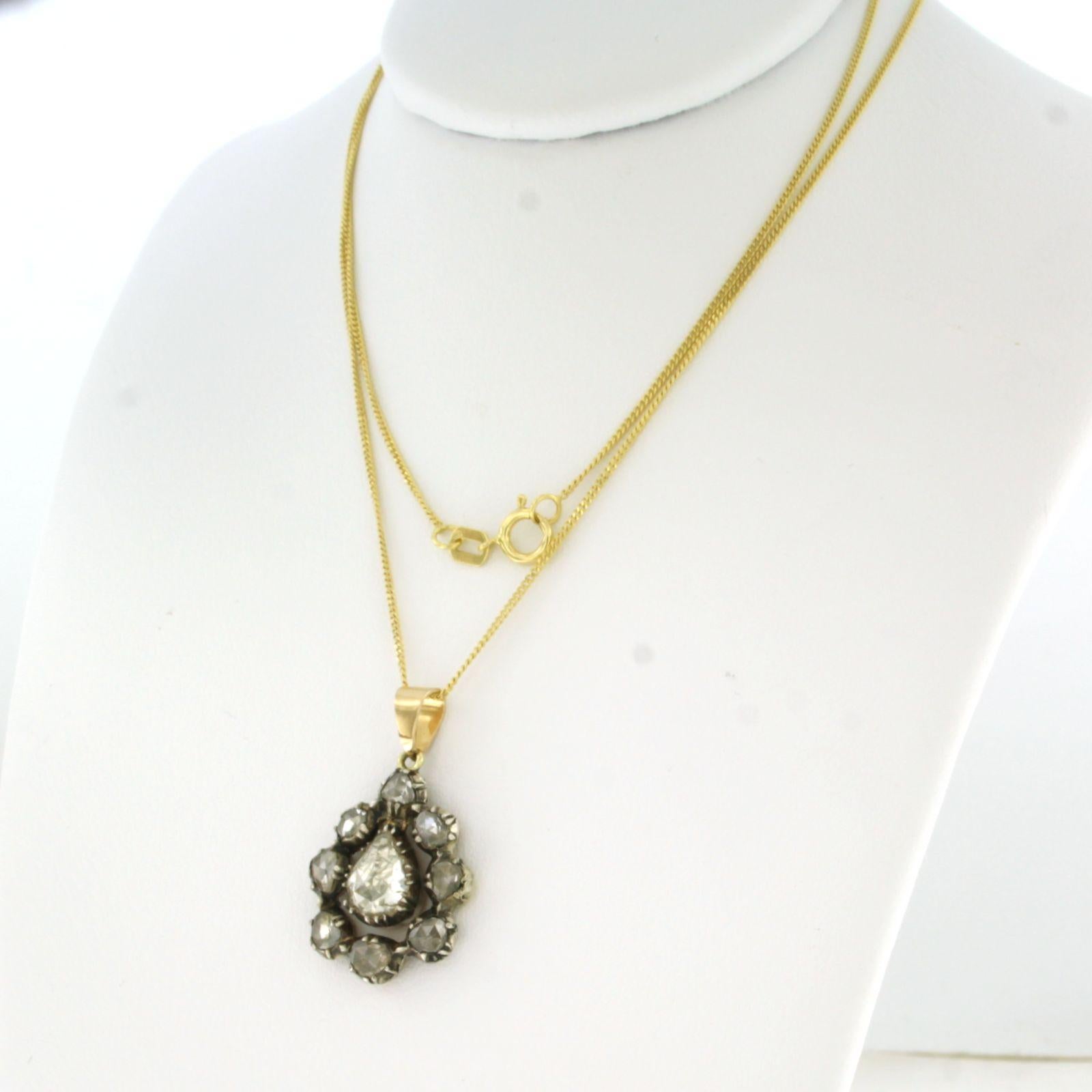 Taglio a rosa Collana e pendente con diamanti taglio rosa fino a 1,00ct in oro e argento 14k in vendita