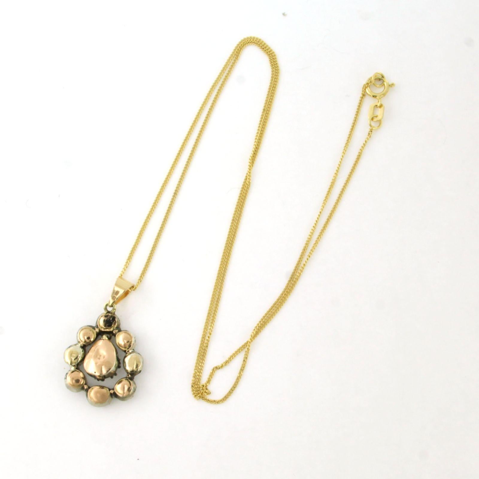 Collana e pendente con diamanti taglio rosa fino a 1,00ct in oro e argento 14k in vendita 1