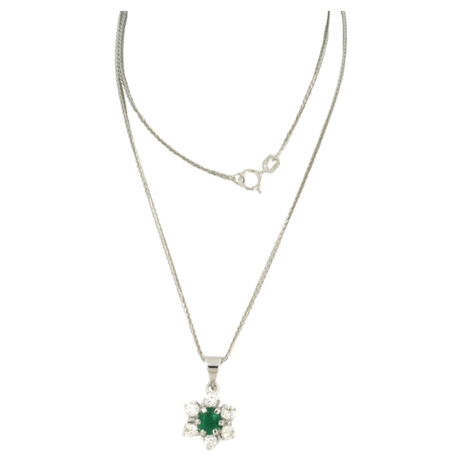 Collier et pendentif avec émeraude et diamant taille brillant jusqu'à 0,60ct or 14k