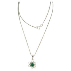 Collier et pendentif avec émeraude et diamant taille brillant jusqu'à 0,60ct or 14k