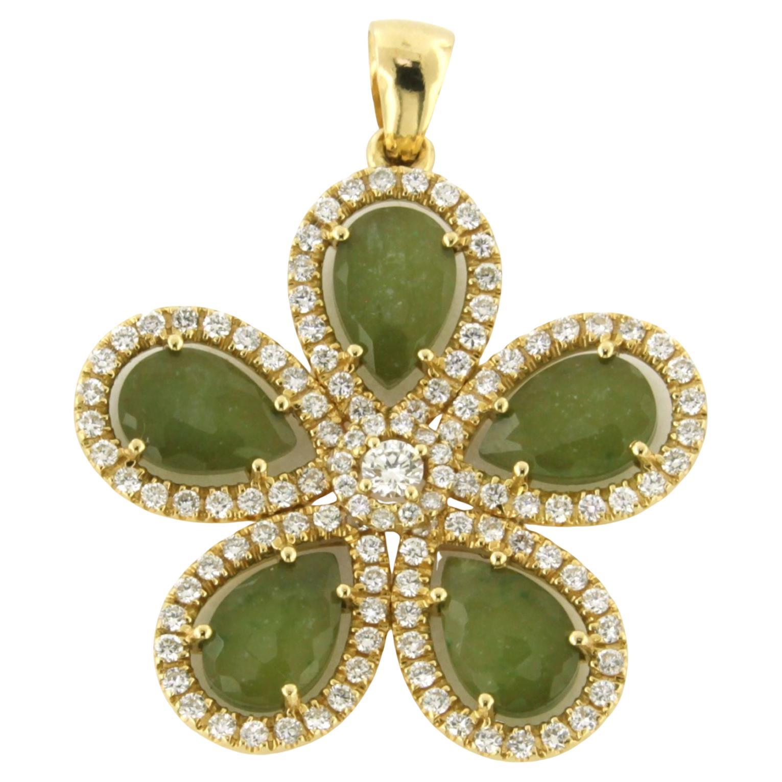 Pendentif en or jaune 18k avec agate mousse et diamant taille brillant 1.00ct en vente