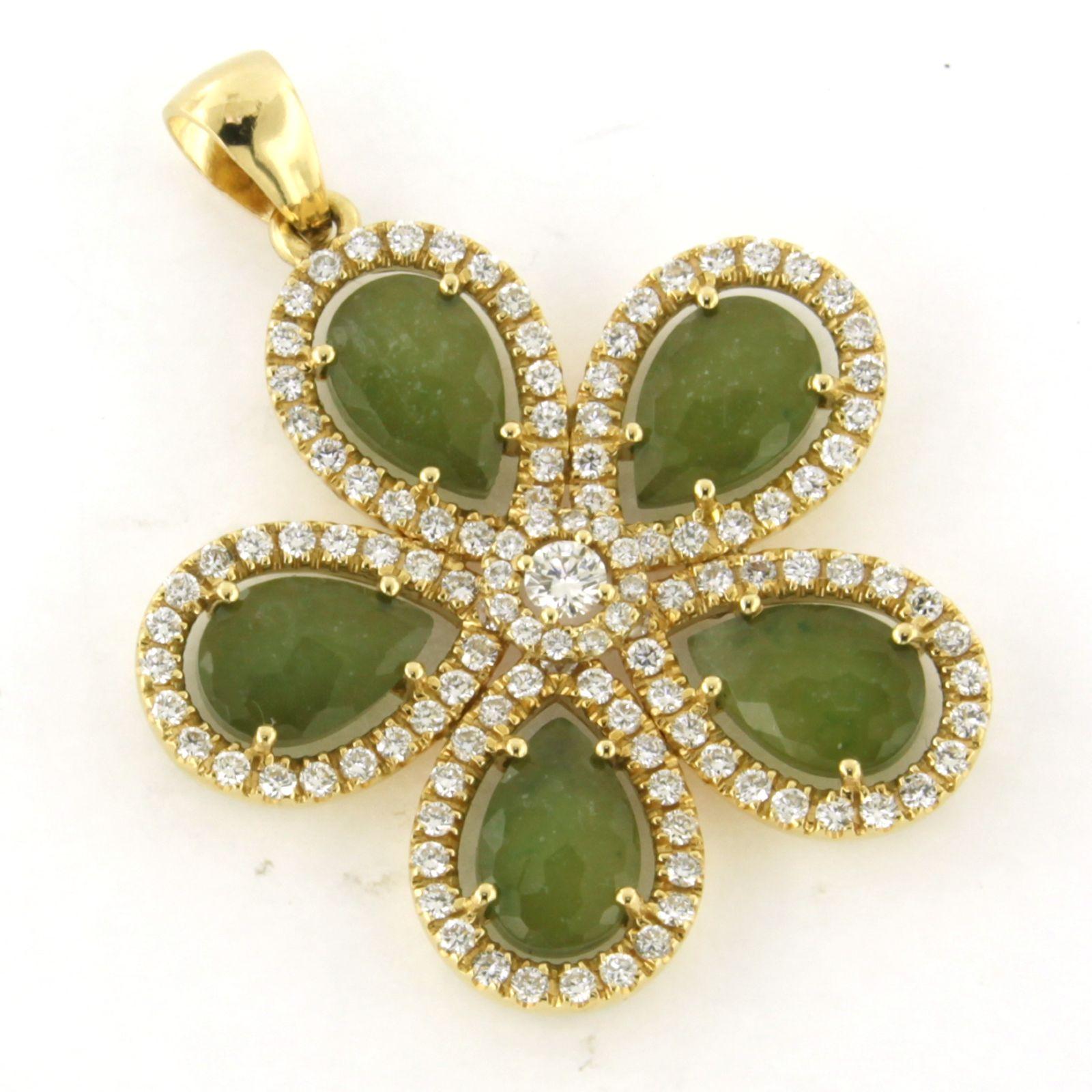 Taille brillant Pendentif en or jaune 18k avec agate mousse et diamant taille brillant 1.00ct en vente