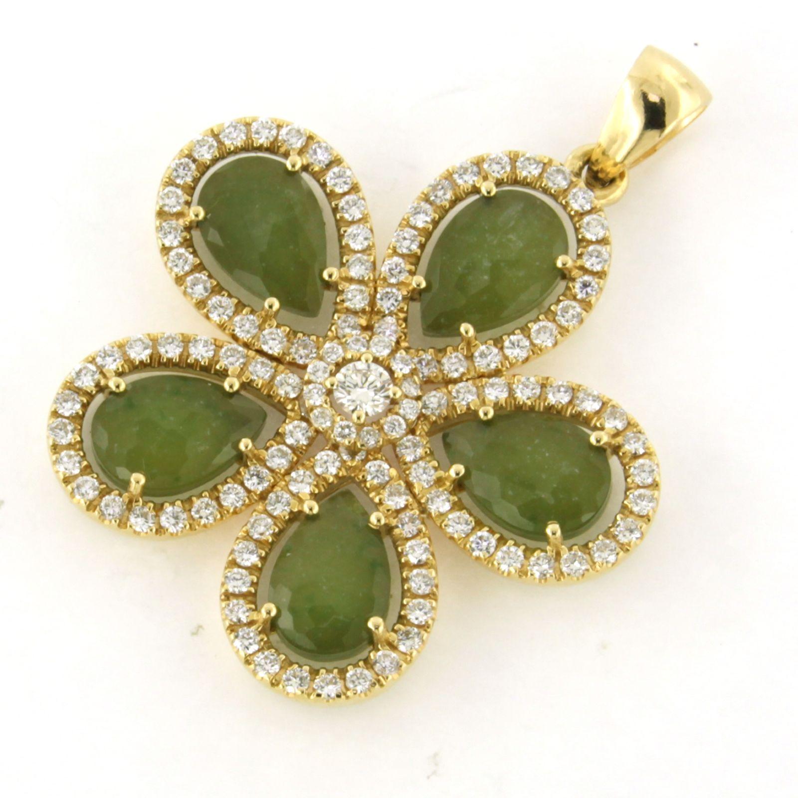 Pendentif en or jaune 18k avec agate mousse et diamant taille brillant 1.00ct Excellent état - En vente à The Hague, ZH