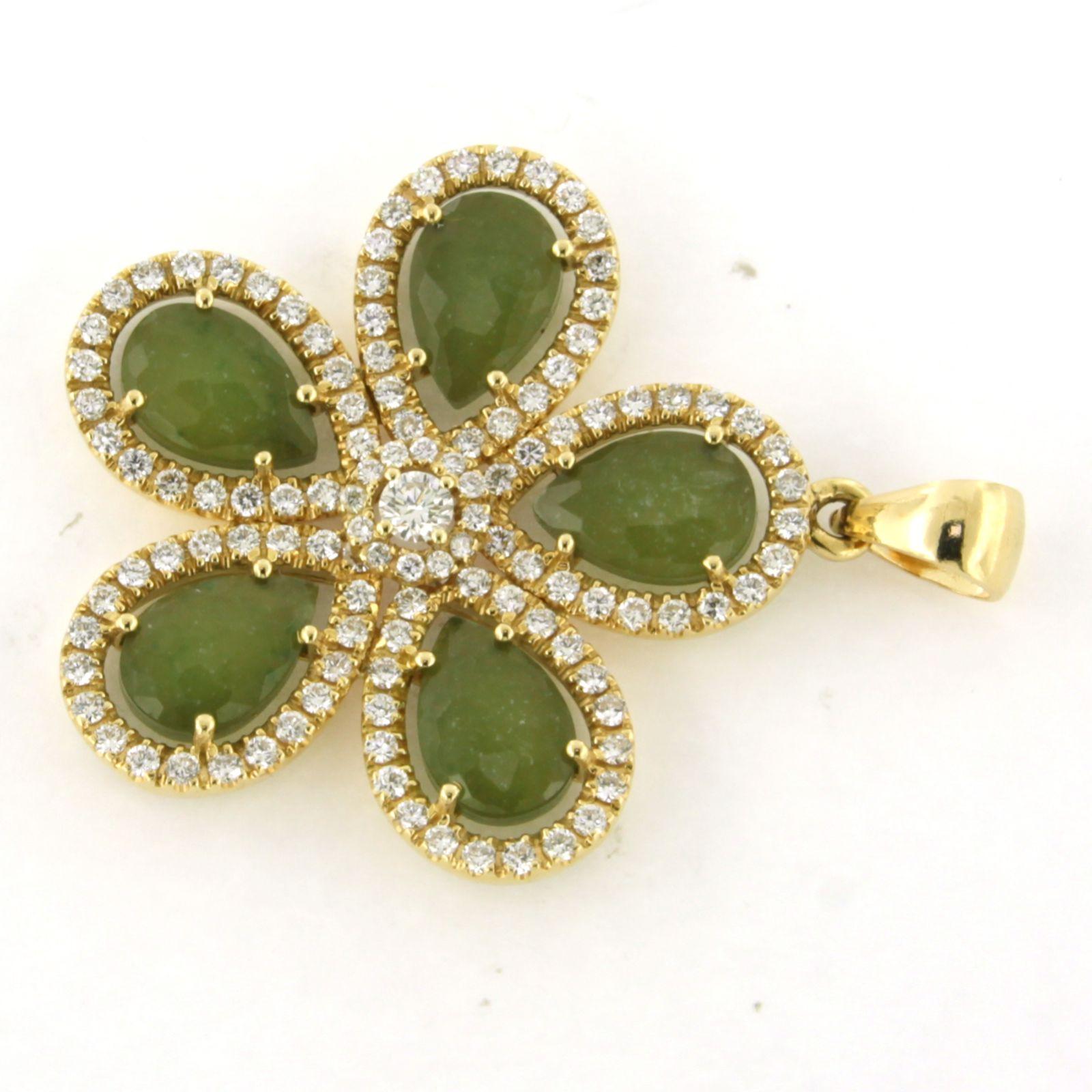 Pendentif en or jaune 18k avec agate mousse et diamant taille brillant 1.00ct Pour femmes en vente