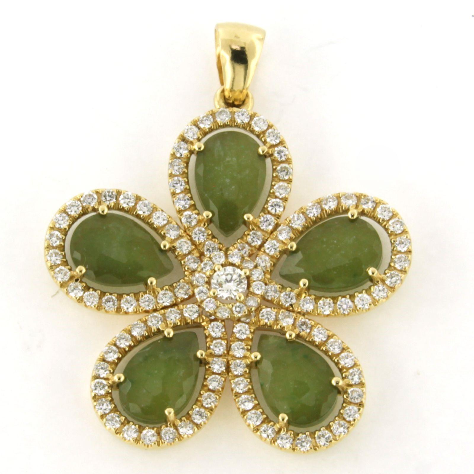 Moderne Pendentif en or jaune 18k avec agate mousse et diamant taille brillant 1.00ct en vente