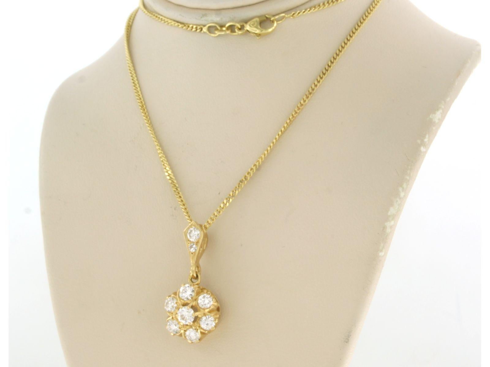 Chaîne collier et pendentif avec diamants jusqu'à 1,28 carat or jaune 14 carats et 18 carats Excellent état - En vente à The Hague, ZH