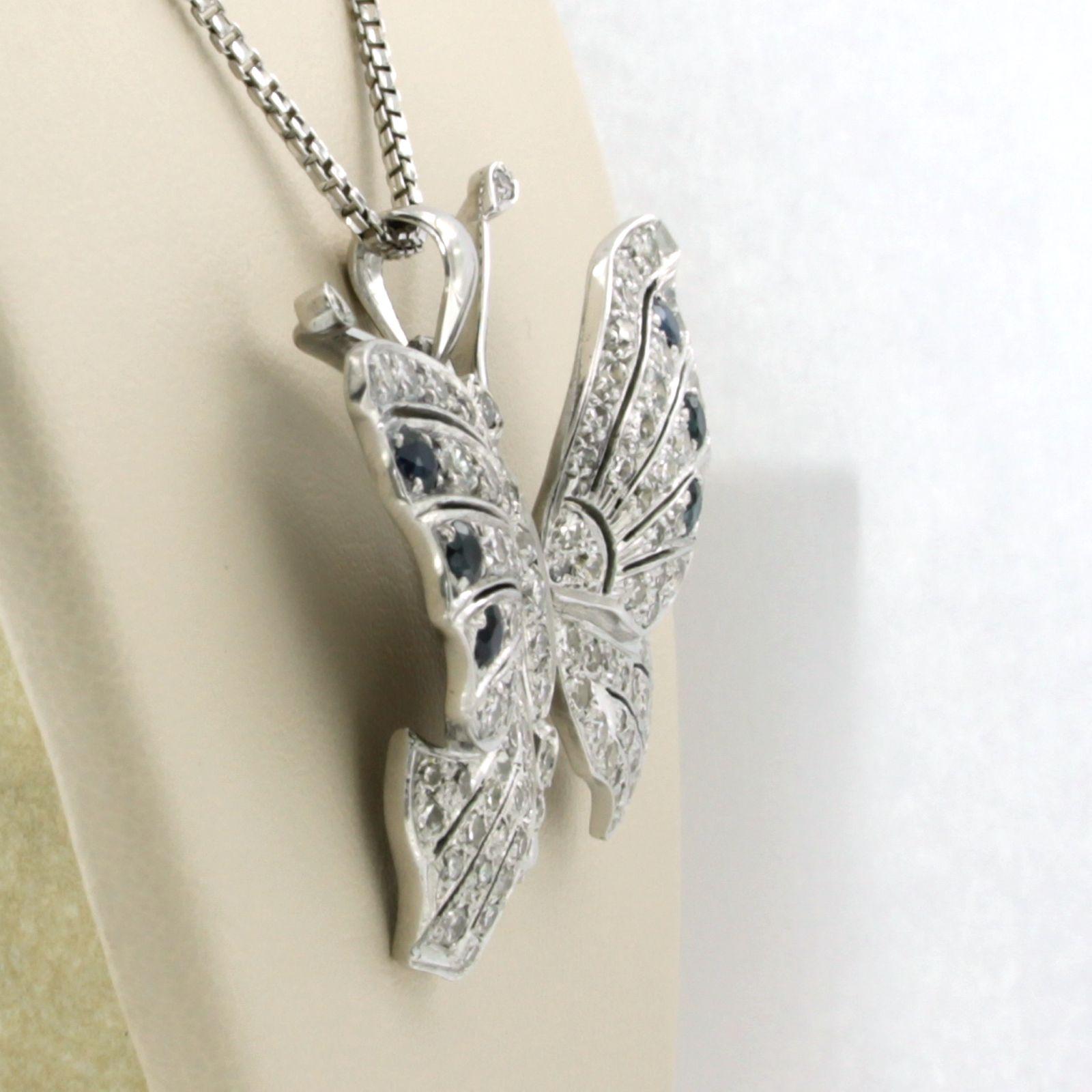 Taglio brillante Collana e pendente con zaffiro e diamanti fino a 1,00ct in oro 18k in vendita