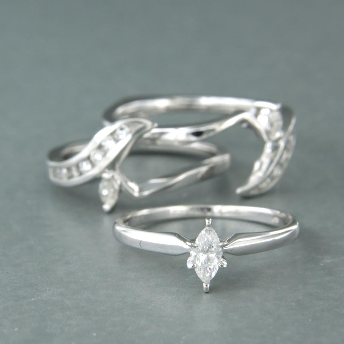 Moderno Set di anelli Anello con diamanti a forma di marquise fino a 0,60ct in oro bianco 14k in vendita
