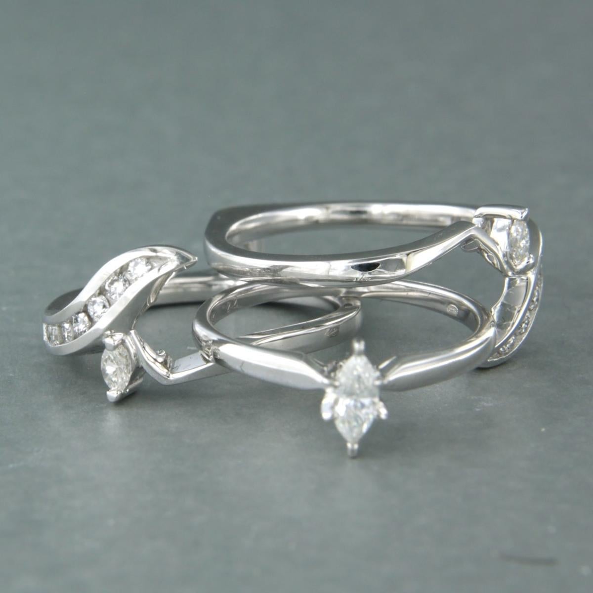 Taglio marquise Set di anelli Anello con diamanti a forma di marquise fino a 0,60ct in oro bianco 14k in vendita