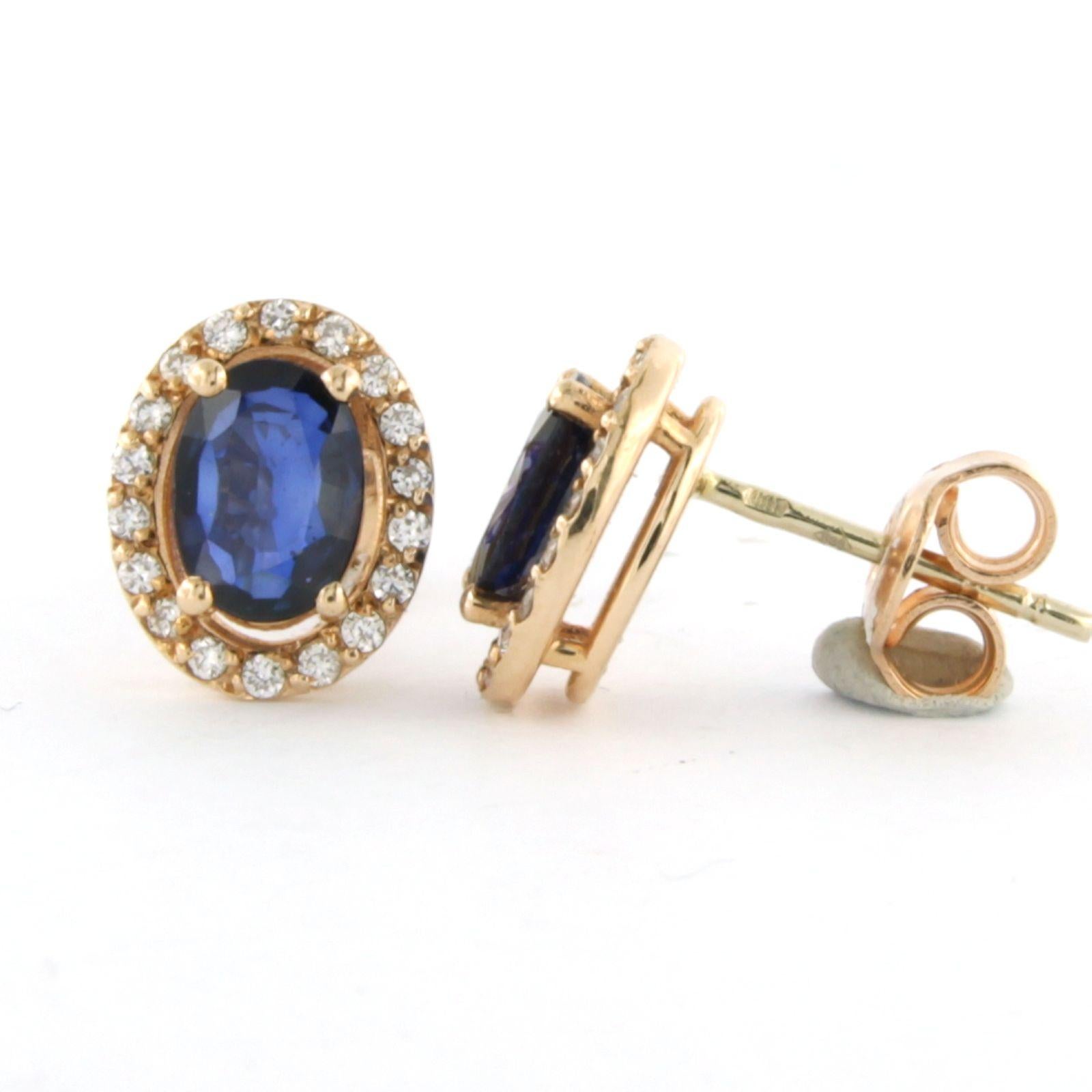 Boucles d'oreilles Cluster avec saphir et diamants taille brillant jusqu'à 0.20ct or 14k en vente 1
