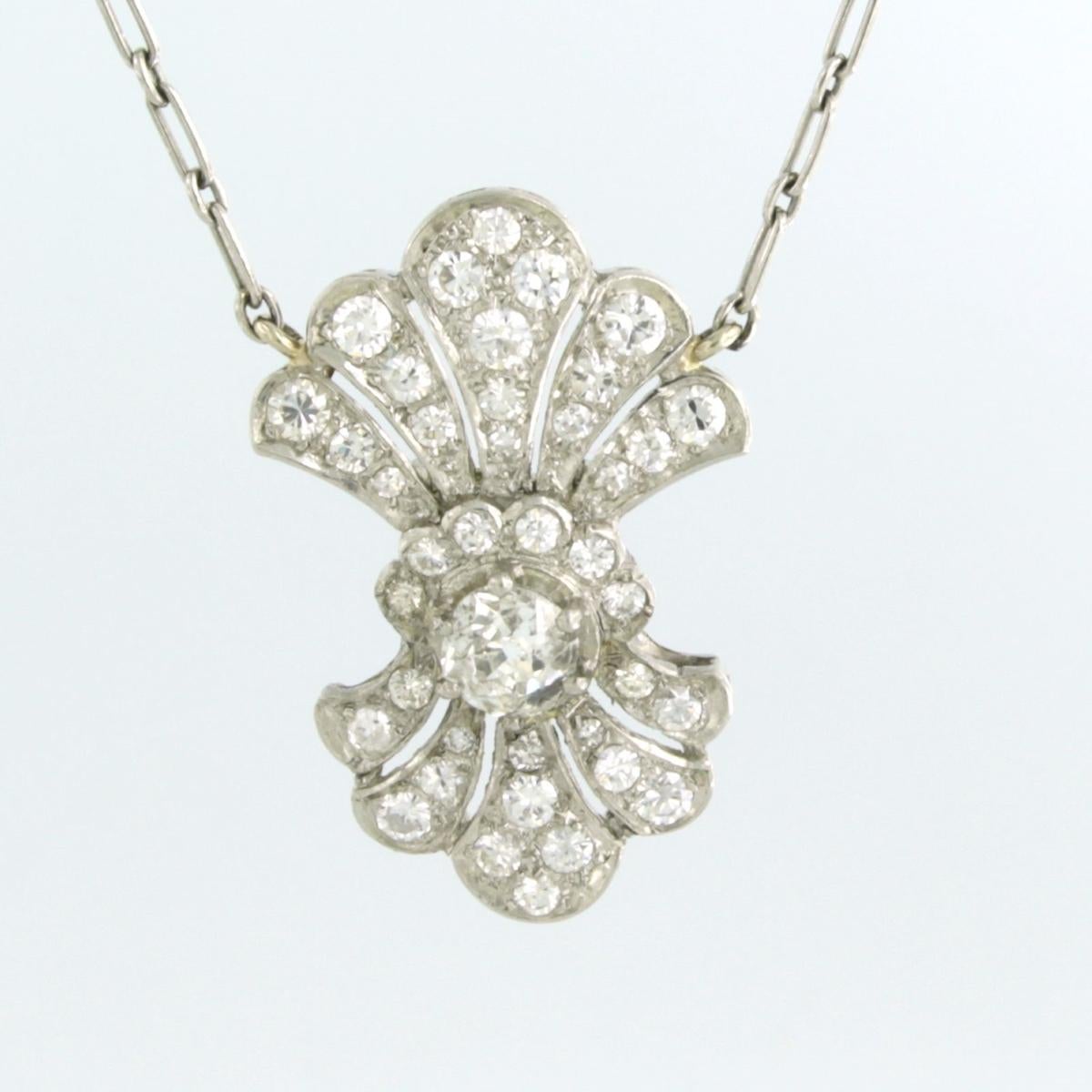 Collana con diamanti taglio old mine fino a 1,90ct in oro bianco 18k e platino in vendita 2