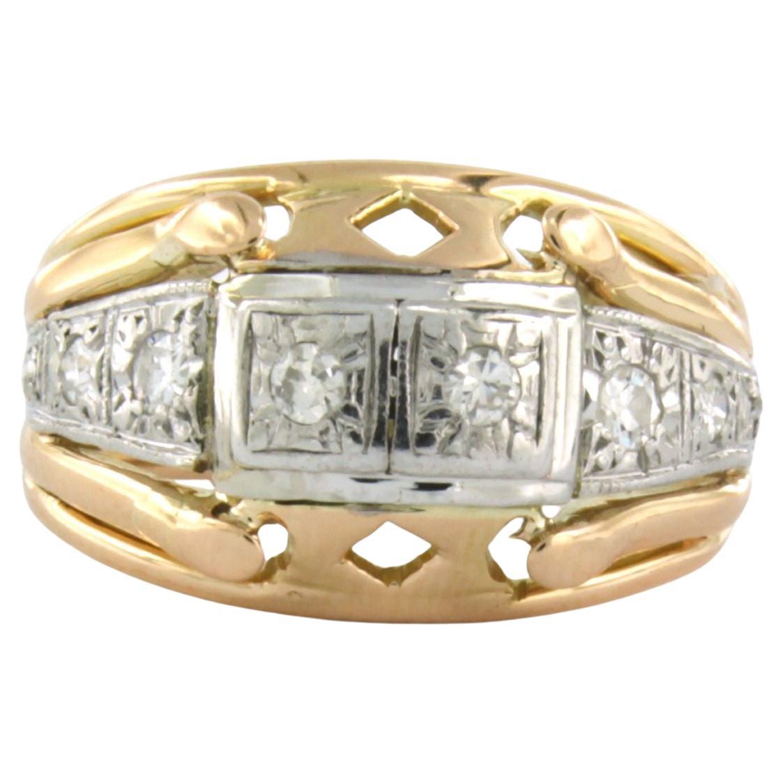 Bague RETRO avec diamants taille européenne ancienne jusqu'à 0,22 carat et or bicolore 18 carats