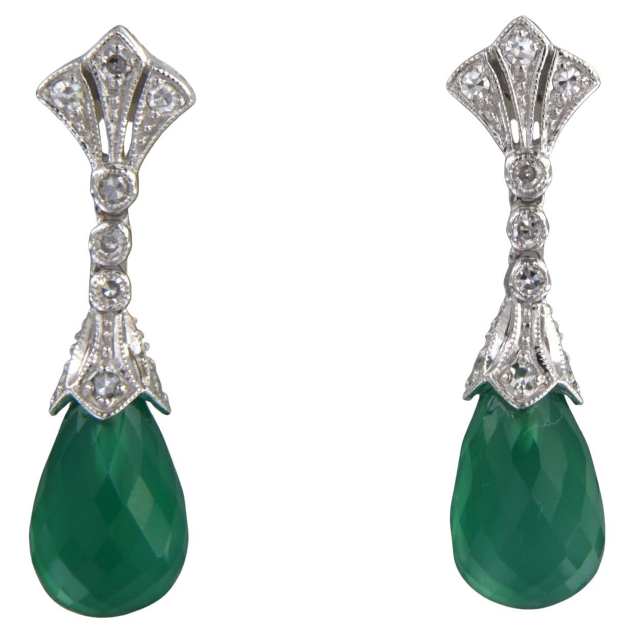 Boucles d'oreilles en or 14k avec calcédoine et diamant taille unique total 0.34ct 5.5 grammes