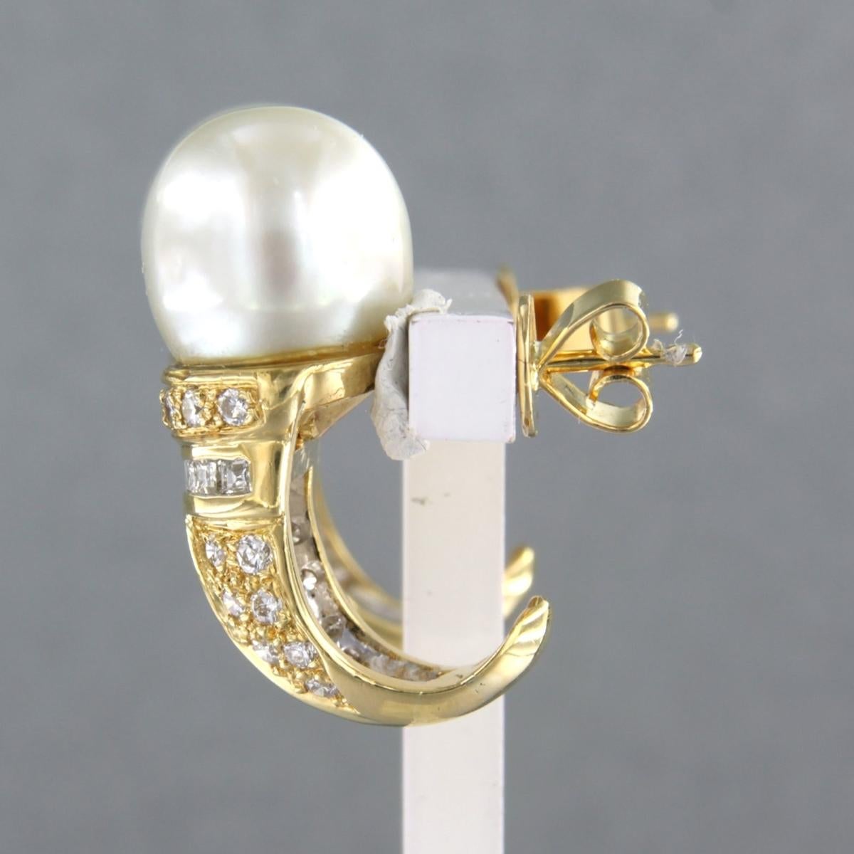 Boucles d'oreilles en or 18 carats avec diamants taille carrée, perles et brillantes jusqu'à 1,50 carat Pour femmes en vente