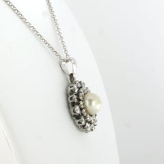 Necklace and pendant with pearl and brilliant cut diamonds up to 1.85ct 14k gold