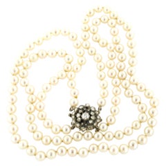 Collier de perles de style victorien et fermoir en argent plaqué or 14 carats, orné de diamants taille rose