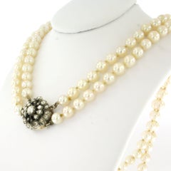 VICTORIAN pearl necklace and 14k gold silver lock with rose cut diamonds