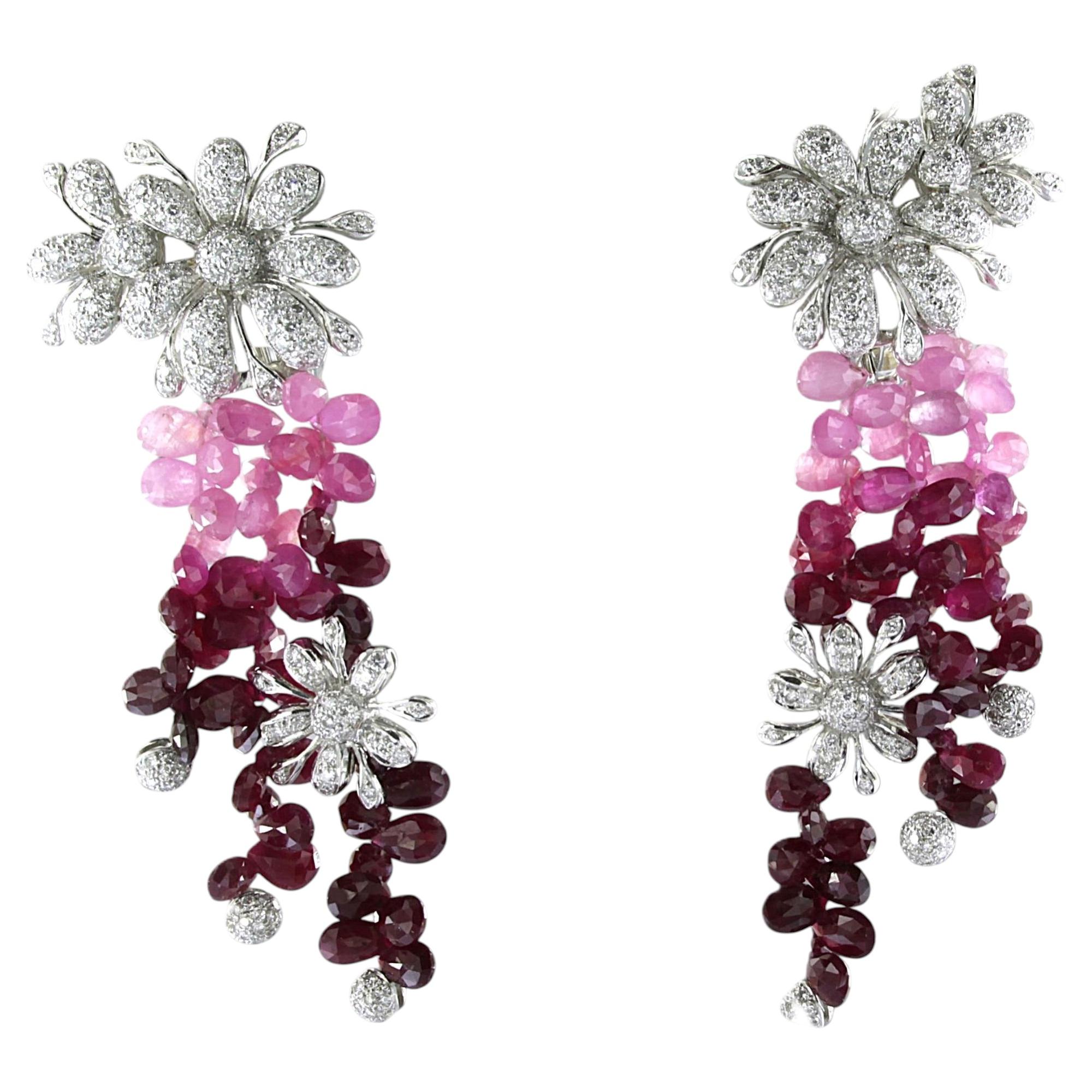 Orecchini con rubino fino a 45,00 ct e diamante a taglio brillante fino a 2,00 ct, in oro 18k
