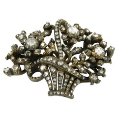 VICTORIAN Brooch with rose cut diamonds up to 2.00ct 14k gold, silver 15.8 gram
