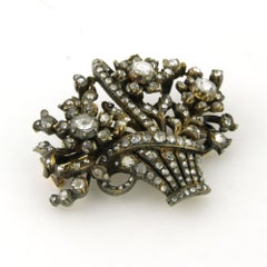 VICTORIAN Brooch with rose cut diamonds up to 2.00ct 14k gold, silver 15.8 gram