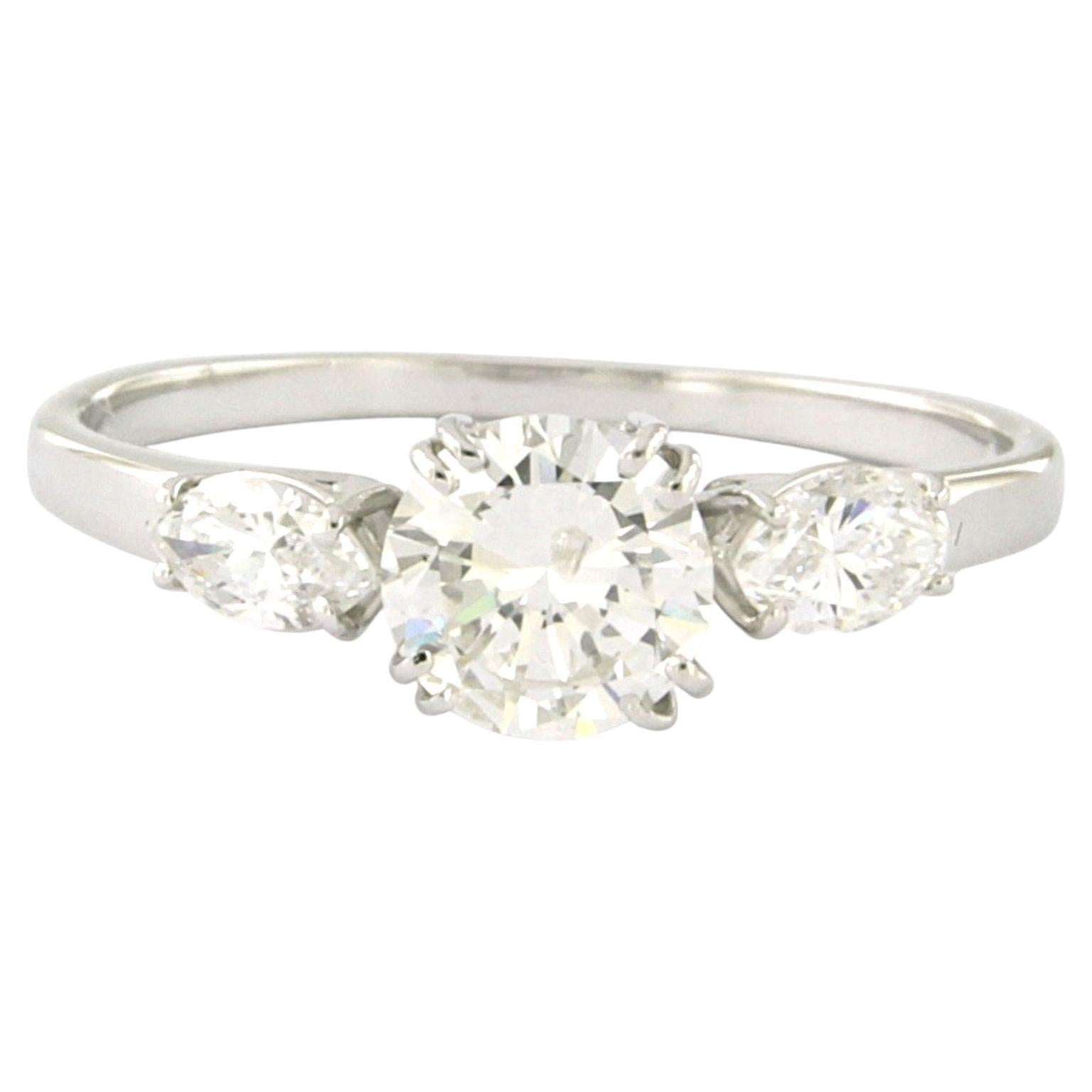 Three stone ring with brilliant and marquise shapd diamond up to 1.48ct 18k gold