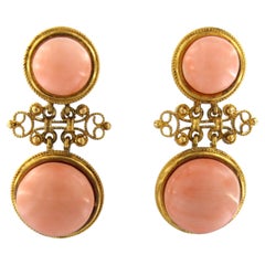 VICTORIAN 18k yellow gold earrings set with coral – 11.1 grams