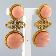 VICTORIAN 18k yellow gold earrings set with coral – 11.1 grams