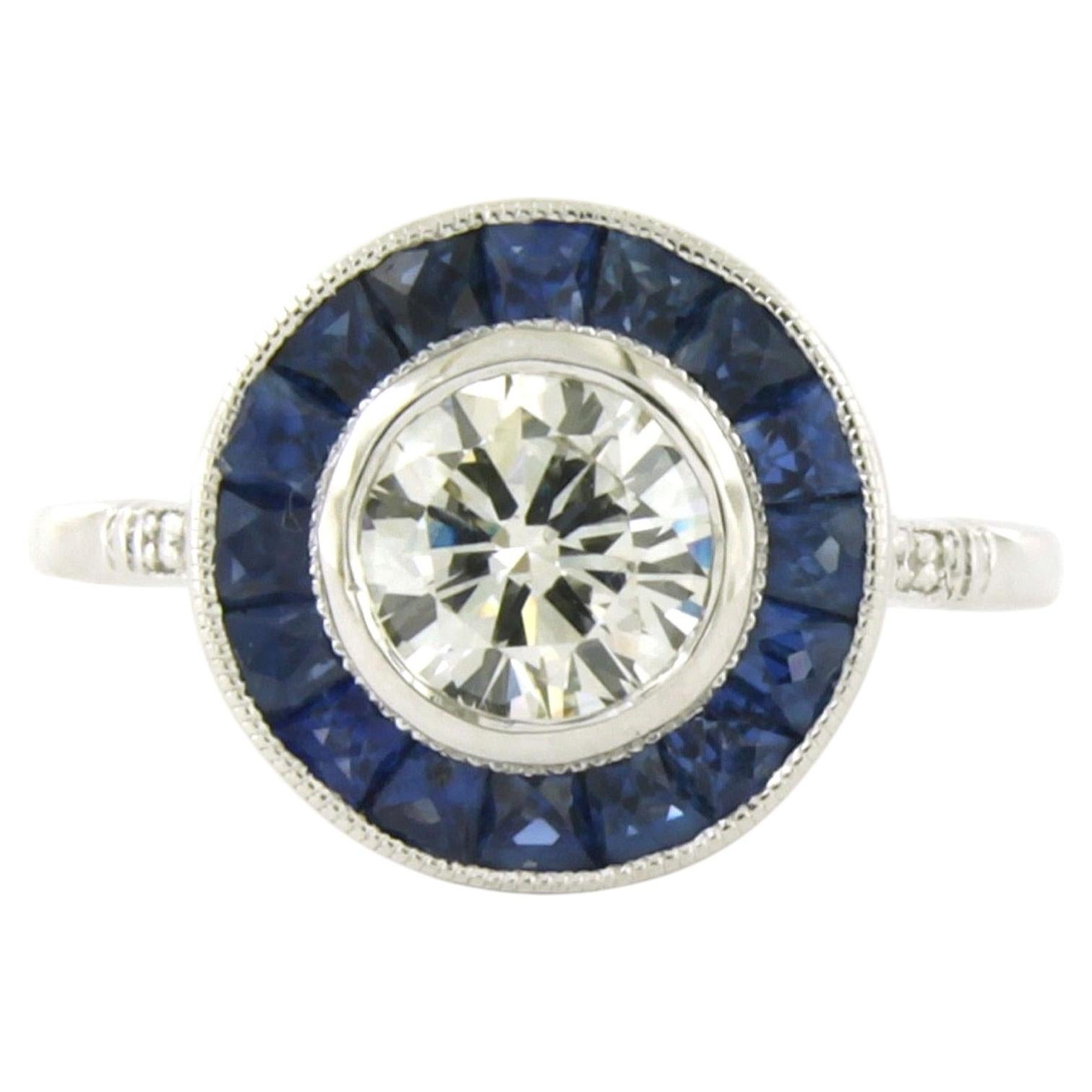Ring mit Saphir und Diamanten im Brillantschliff bis zu 0,94 Karat, 14 Karat Weißgold