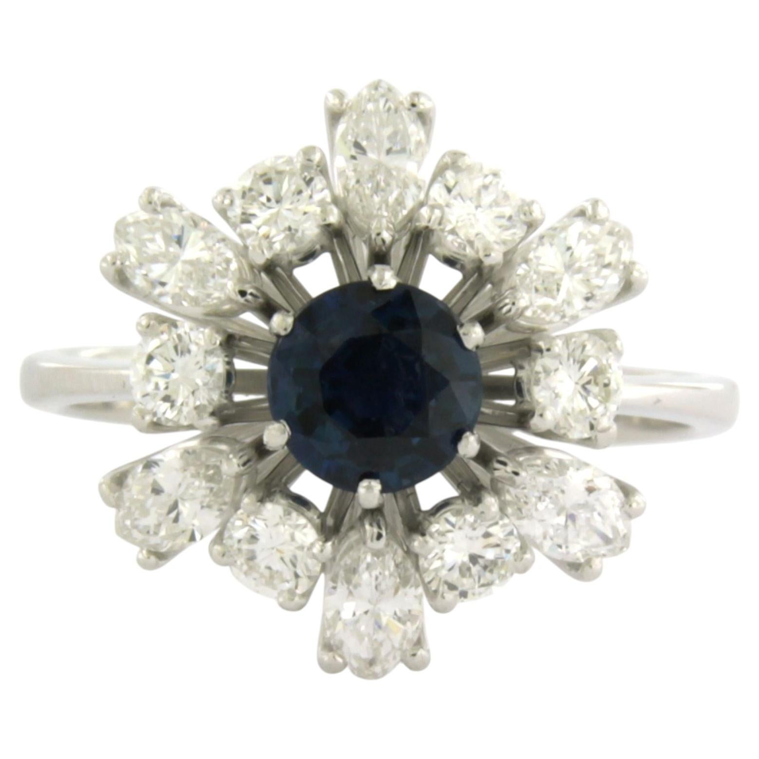 Ring with sapphire and diamonds up to 0.94ct 14k white gold